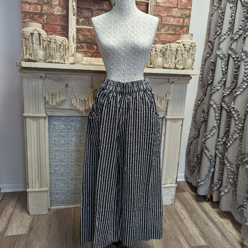 Tulip Palazzo Pant, Black/Gray Seersucker Stripe, S, M, L, XL